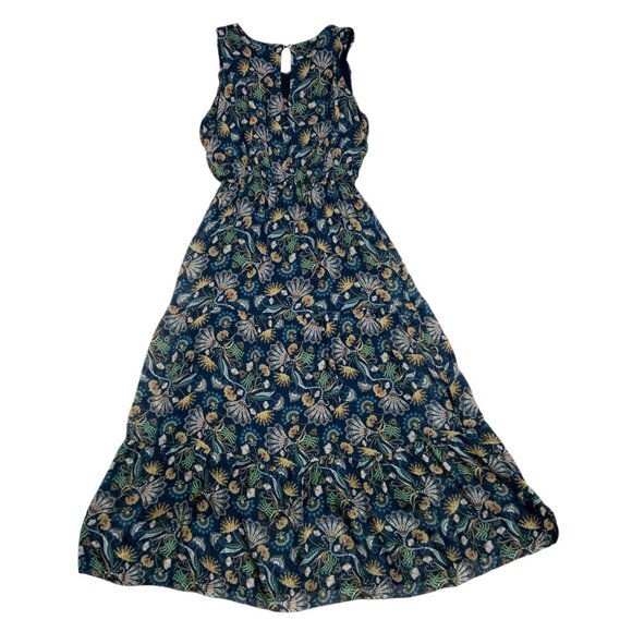 Lara Guidotti Dress L Navy Blue Floral Sleeveless Ruffle Midi Silk Blend Italy - Picture 11 of 12